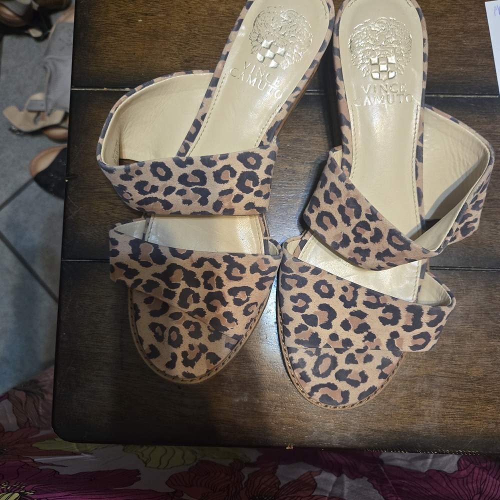 Vince Camuto Brown Leopard Print Mules